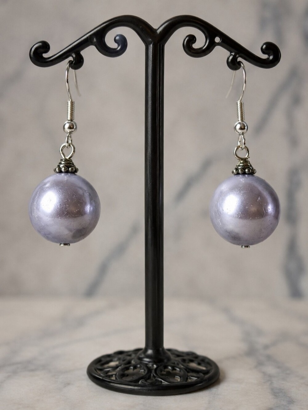 Large Light Lilac Lavender Large Faux Pearl Fashion Earrings Costume Jewelry